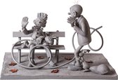 Robbedoes en Kwabbernoot zittend op een bankje monochroom kunsthars figuur (Gelimiteerd)