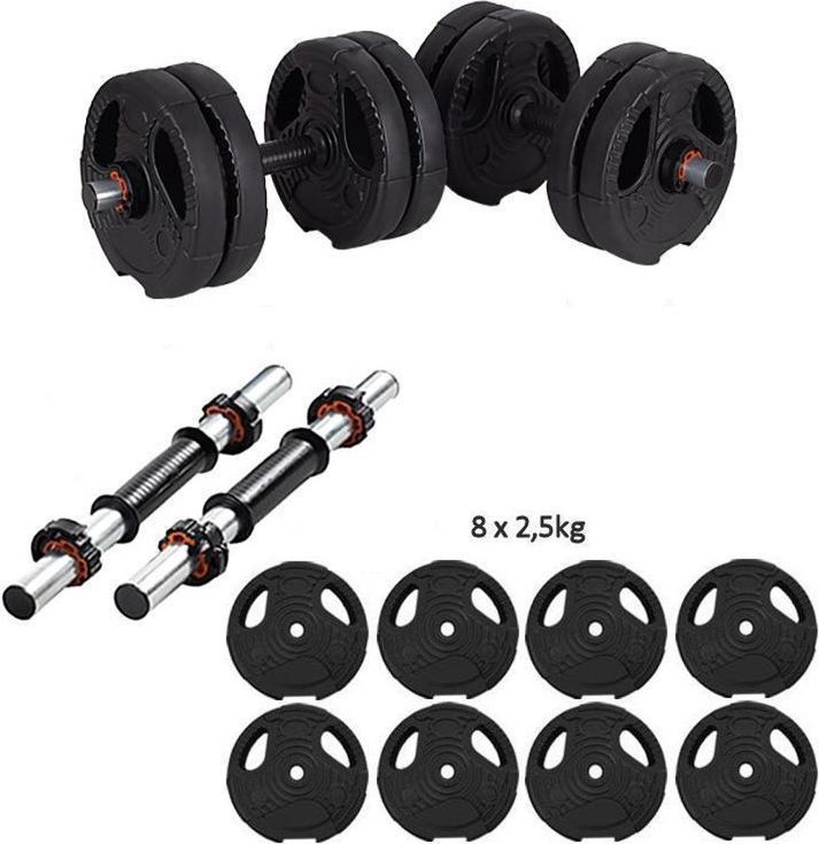 ECGSPOR Verstelbare Dumbbells - 2 x 10 kg - Halterset / Dumbbell Set 20 kg - Zwart