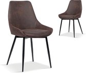 Set van 2 moderne bruine microvezel stoelen met zwart frame