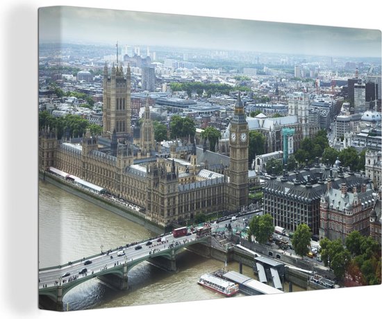 Canvas schilderij 30x20 cm - Wanddecoratie Luchtfoto van Londen en de Big Ben - Muurdecoratie woonkamer - Slaapkamer decoratie - Kamer accessoires - Schilderijen op canvas