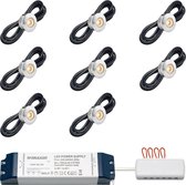 LED inbouwspot Aragon bas inclusief trafo - inbouwspots / downlights / plafondspots / led spot / 3W / dimbaar / warm wit / rond / 230V / IP44 / - set van 8 stuks