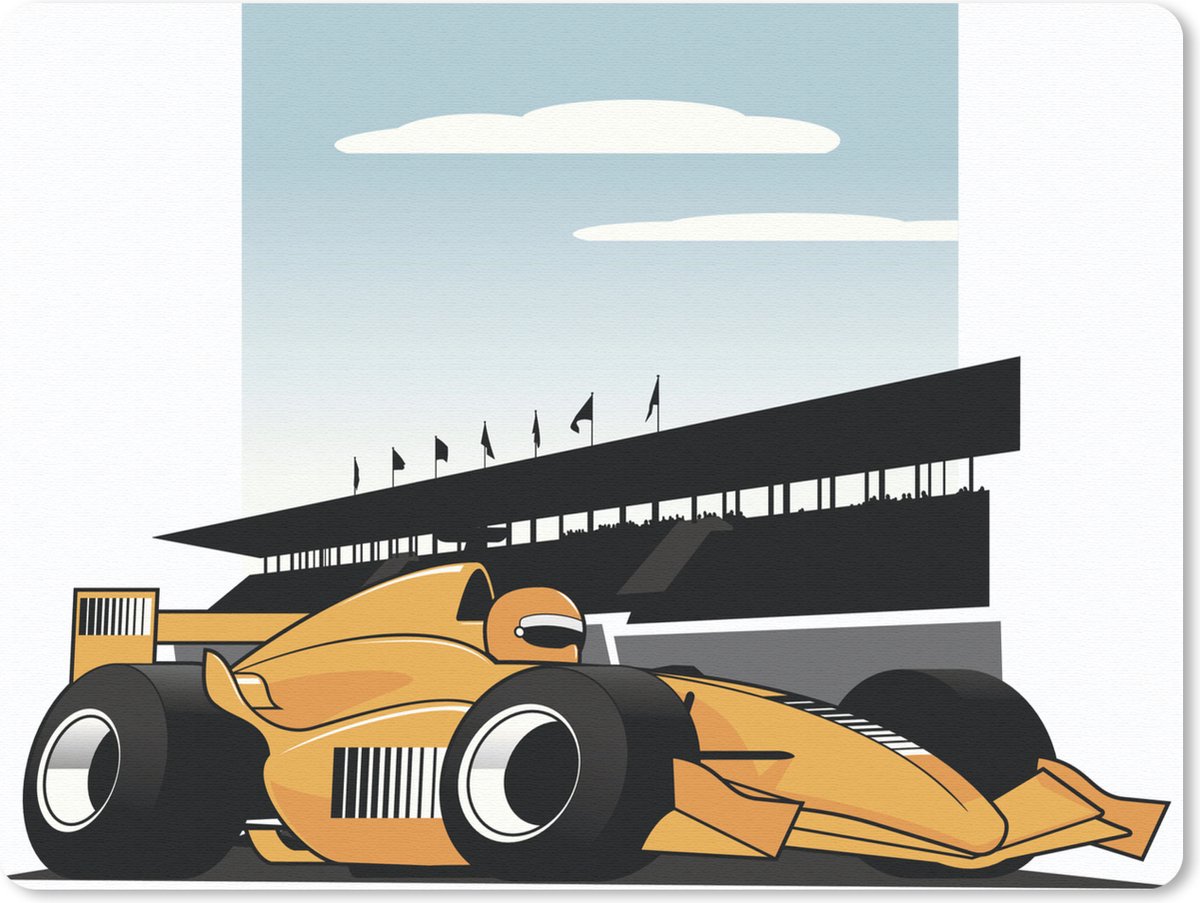 Muismat Formule 1 illustratie - Een gele racewagen uit de Formule 1 in een illustratie muismat rubber - 23x19 cm - Muismat met foto