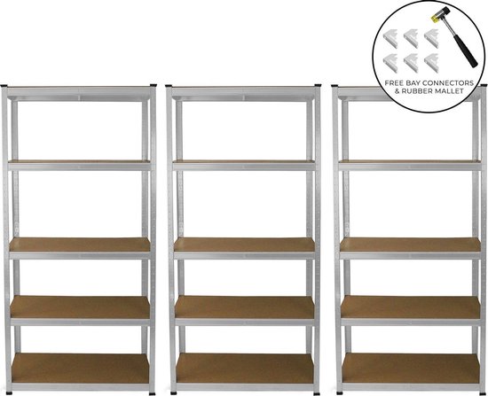 3 x E-rax Stellingkasten - 90x40x180 cm - Gegalvaniseerd - 100% Boutloos - Draagkracht: 200 kg per plank - opbergrek metaal