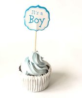 Baby boy topper - 10 stuks cupcake toppers - Geboorte topper - Taart topper - Cake - Taart - babyshower topper - Het is een jongen- Prikker - 9 cm