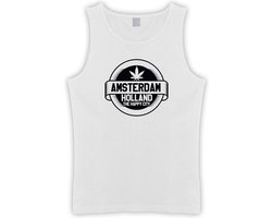 Witte Tanktop met “  Amsterdam / The Happy City " print size XL
