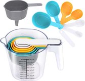 Plastic Maatbeker met Maatcups Set – 1 Liter – Bakken en Koken – Keukengerei – 9 delig - Maatlepels