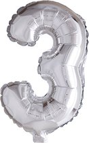 Folie ballon cijfer 3 zilver | 41cm