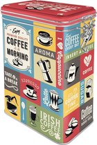 Koffie Bewaarblik - Coffee Collage ( leuk retro design in 3d relief uitgevoerd )