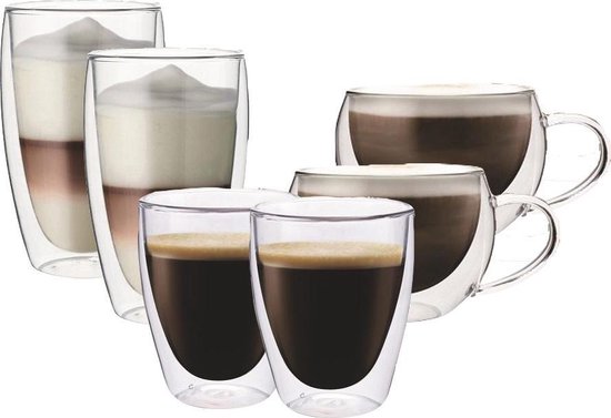 Glazenset, koffie, Latte & Cappuccino - Set van 6 - Maxxo