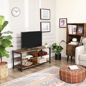 tv-meubel, tv-tafel, tv-plank, lowboard met 4 plankniveaus, open vakken, woonkamer, 110 x 40 x 50 cm, industrieel design, vintage, donkerbruin LTV37BX
