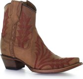 Circle G dames cowboy enkellaarzen in bruin leer met rode stiksels