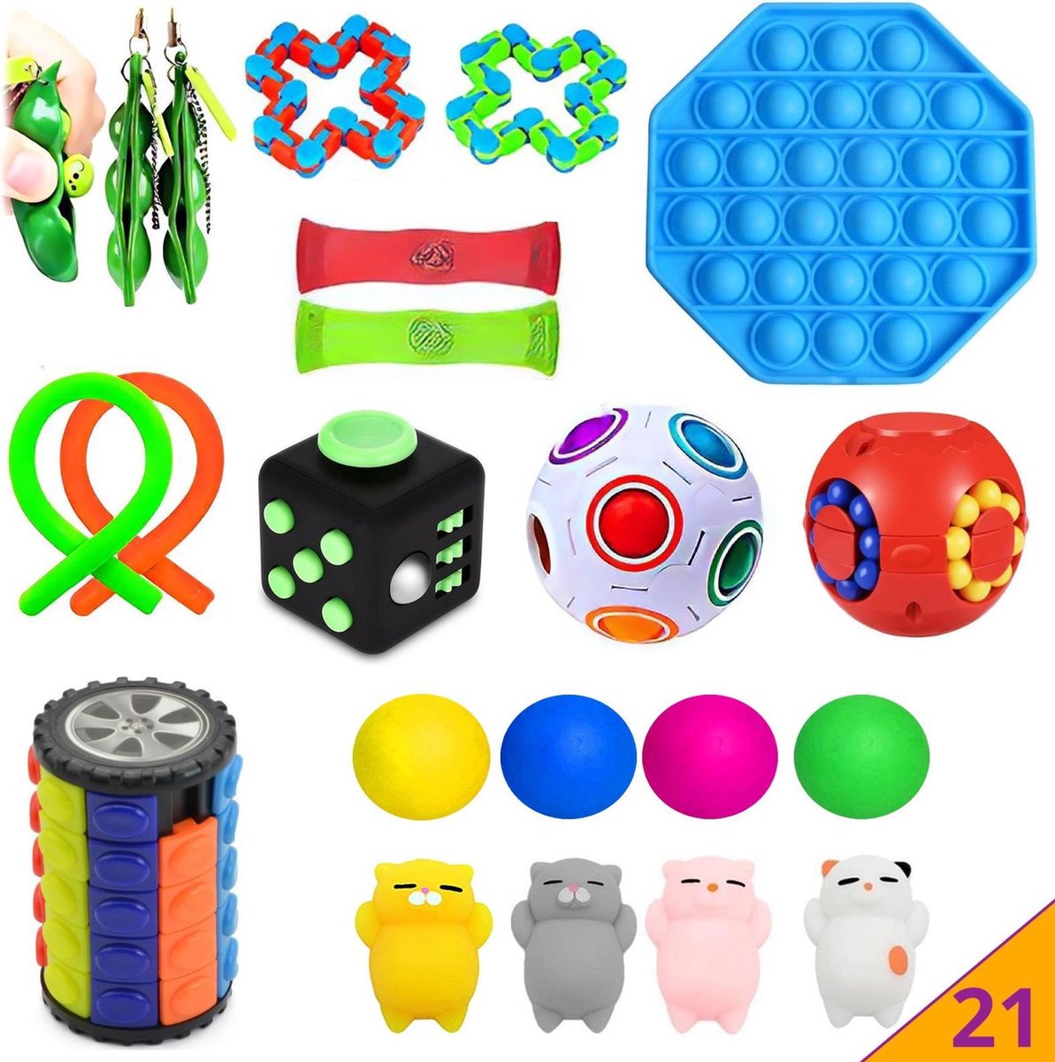 Pop It Fidget Toys 21 Pakket PopIt Mesh Marble TikTok Speelgoed