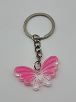 Vlinder Sleutelhanger 4 cm in Cadeau zakje | Fel Roze