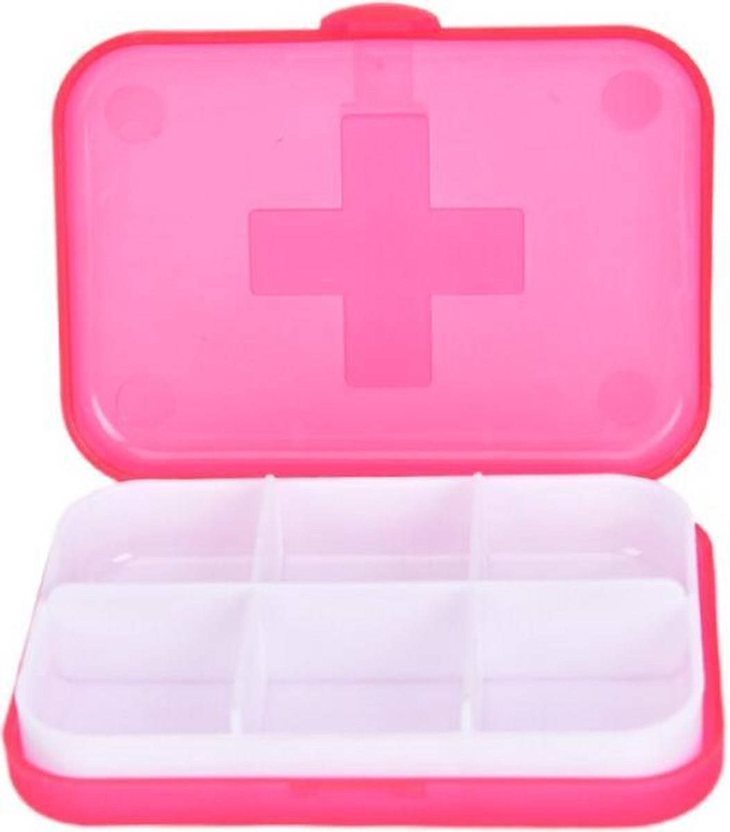 Cabantis Mini Pillendoosje 6 Vakjes - Mini-Pillen Organizer - Mini-Medicijn Doosje - 8,8x6,5x2cm -Rood