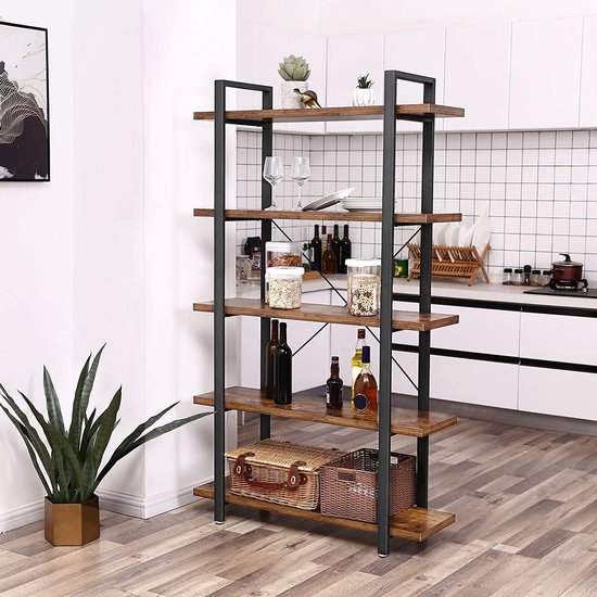 Boekenplank Industrieel VASAGLE Boekenplank – 5 Planken, Industriële Stijl, Donkerbruin/zwart, 105x33,5x177,5 Cm | Staande Kast Voor Woonkamer, Slaapkamer Vintage Staande Plank