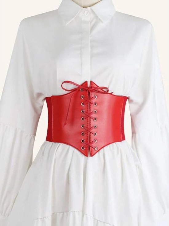 WERFORU Brede riem voor dames, vintage, elastische tailleriem, kunstleder, korsetriem, veters, cinch-tailleriem, B-koffie, Passend für Taillengröße 67-75cm