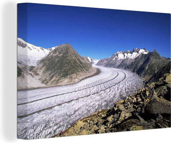 Le glacier d'Aletsch dans le canton suisse du Valais avec ciel clair Toile 180x120 cm - Tirage photo sur toile (Décoration murale salon / chambre) XXL / Groot format!