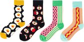 Binkie Socks Box | 4 paar Leuke Heren Sokken |Appeltje, Eitje, Hotdog en Watermeloen Sokken| Maat 43-46