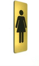 Deurbordje Toilet - WC bordjes – Tekstbord WC – Toilet bordje – WC - Bordje – Dames Toilet – Vrouw - Geborsteld Goud Look – Pictogram - Zelfklevend - 5 cm x 15 cm x 1,6 mm - 5 Jaar