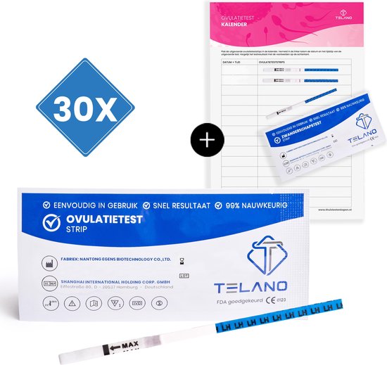 Telano Ovulatietesten Gevoelig 30 stuks - Gratis Zwangerschapstest strip en Ovulatiekalender - Dipstick