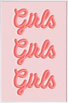 JUNIQE - Poster met kunststof lijst Girls Girls Girls -13x18 /Roze