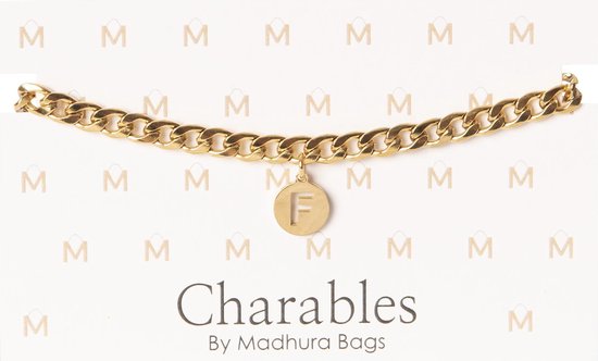 Charables by Madhura Bags Armband Elegance Goud – Waterproof – Hypoallergeen – RVS - Naamletter F