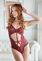 Lace and Mesh Teddy - Burgundy