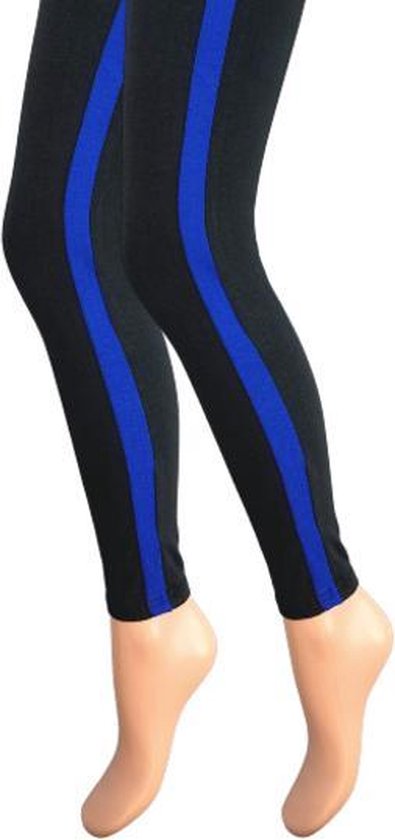 Dames legging - Katoen - Blauwe streep - Zwart - Maat XXL