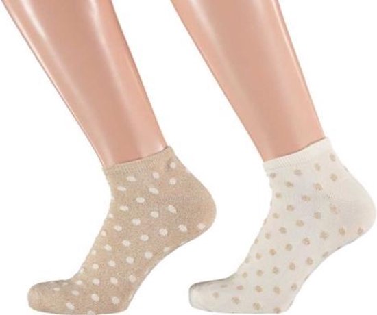 Sarlini Fashion Dames Low Sneakersok Dots beige/creme | 2-Pack | Maat 36-41  | bol.com