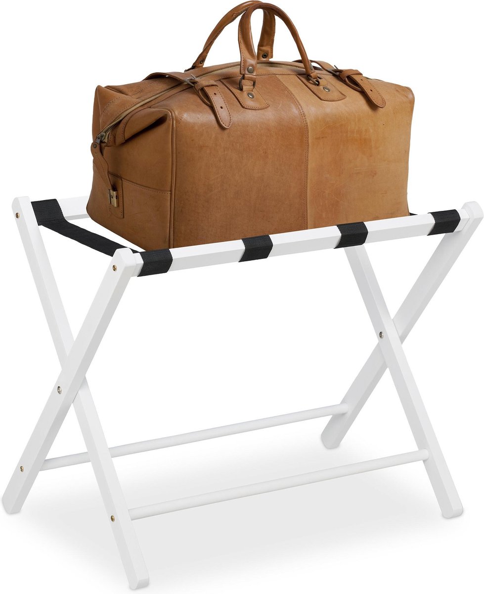 Relaxdays inklapbaar kofferrek - hout - kofferstandaard - bagagerek - standaard bagage - wit