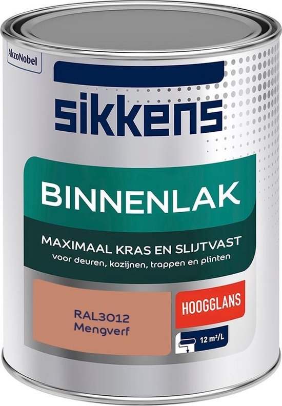 Sikkens Binnenlak - Verf - Hoogglans - Mengkleur - RAL3012 - 1 liter