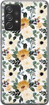 Samsung Galaxy A72 hoesje siliconen - Lovely flowers - Soft Case Telefoonhoesje - Print / Illustratie - Bruin