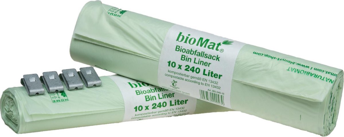 BioMat composteerbare containerzakken + 4 bevestigingsclips - 2 rollen - 10 x 240 liter