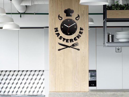 MASTER 3D Design Klok CHEF pour la Cuisine Cadran Sans chiffres - mur Clock- moderne Klok - Décoration murale - Home & Living & Decor murale Design Living 56 x 37 cm Zwart