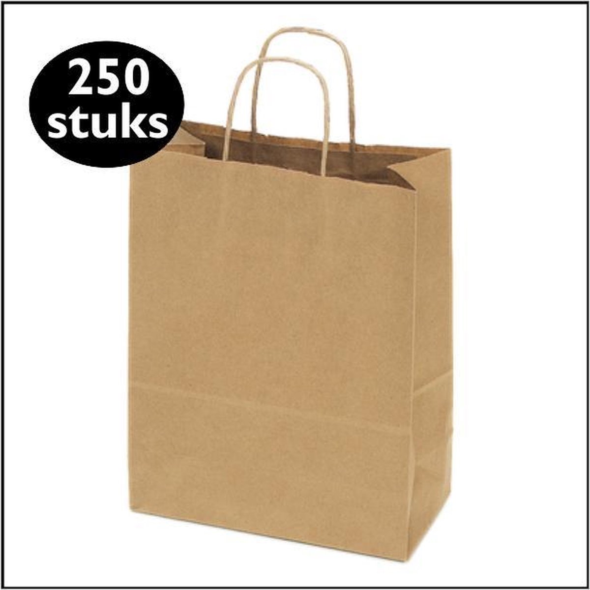 Bruine Kraft Tas L (Large) - Papieren Tassen - 250 Stuks - Bruin - Met Handvat - Draagtas - Hoogwaardige Kwaliteit - 32x12x41 cm - Cadeau Tas - Eco-vriendelijk - Gedraaid papieren Koord - Ideaal voor Geschenken - Hoogwaardig Natron Kraft Papier