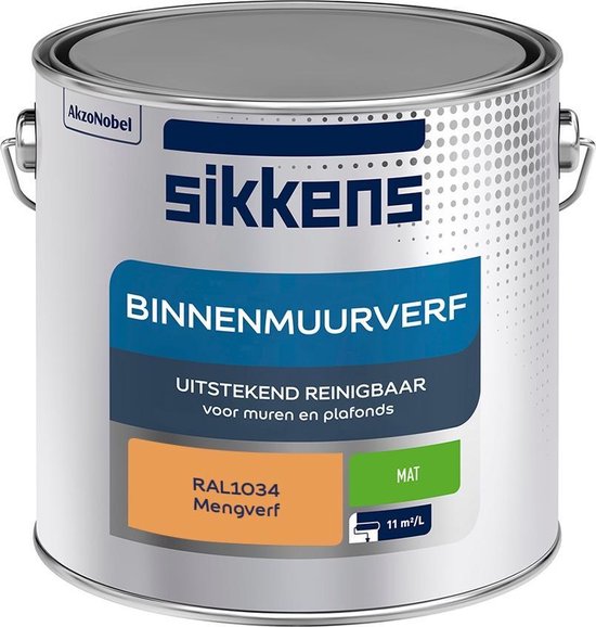 Sikkens - Binnenmuurverf - Muurverf - Mengkleur - Mat - RAL1034 - 2.5L