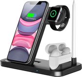 4in1 Oplaadstation - Draadloos - Oplaaddock - Qi Charger Dock - Lader Apple Iphone - Lightning - Apple Watch – Apple Airpods - Android - Samsung USB-C - Micro USB - Laadstation - Laaddock - Q