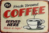 Retro - Tekstbord - Wandbord - Fresh brewed coffee - 20x25cm