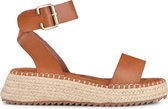 PS Poelman TARA Dames Faux PU Imitatie Leren Sandalen met Sportieve Espadrille Sleehak Zool - Bruin Cognac - Maat 39