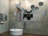 Mandee.nl - Badkamer Spiegel 8 Stuks  - Duurzame Acryl Glas -  Decoratie Spiegel - Hexagon Zilveren Spiegel - Woonkamer Spiegel