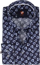 Suitable Overhemd Bloemen Donkerblauw - maat 42