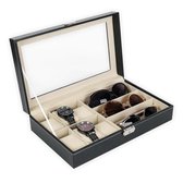 Luxe Brillen Opbergbox - Sieraden Display -  6 Horloge Compartimenten + 3 Brilles Opbergvakken - Confibel Horlogebox - Zwart
