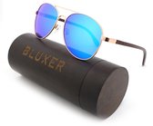 Bluxer® Zonnebril voor Heren en Dames - Hippe Zonnebril Gepolariseerd - UV400 Lens - RVS Frame met Rosewood Temple Spring Hinge - Ice Blue Lens