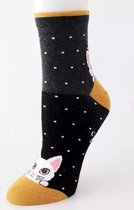 Leuke katten sokken - gestipt - zwart-grijs - Unisex Sokken - Maat 36-41