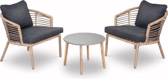 pedaal deugd Regelen Loungeset/ Tuinset Logan met 2 ruime stoelen en ronde tafel | Bamboe incl  kussens | bol.com