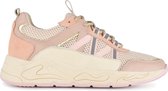 PS Poelman Dames - MINION Nude Combo Mesh Suède Leren Runner Sneakers met Goud Metallic Details - Beige Roze Peach Multi - Maat 41