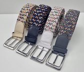 4 pack deal - Elastische broekriem  Stretch riem  Vlecht riem Gevlochten riem  Elastiek riem - unisex - Kleur 1.Flower Grijs  2.Flower Wit  3.Flower Blauw  4.Flower Beige