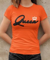 Oranje Koningsdag T-Shirt King Queen Premium (DAMES - MAAT S) | Oranje Kleding | Feestkleding