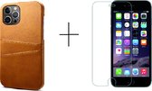 GSMNed – PU Leren Card Case iPhone 12 Pro Max bruin – hoogwaardig leren Card Case bruin – Card Case iPhone 12 Pro Max bruin – Card Case voor iPhone bruin – Pasjeshouder - met scree