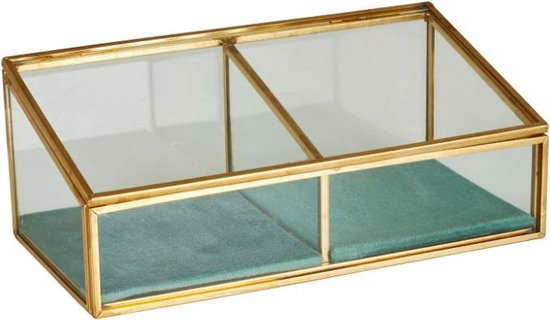 Sieradendoos - juwelendoos - groen/goud - glas - velvet - velours 18 x 9 x  7 cm | bol.com